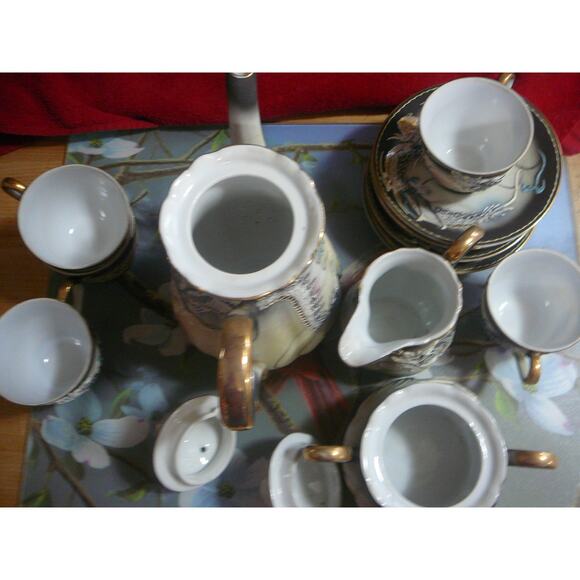 Vintage Ucagco Moriage 3D Dragonware 16 pc Demitasse Tea Set - Picture 8 of 14
